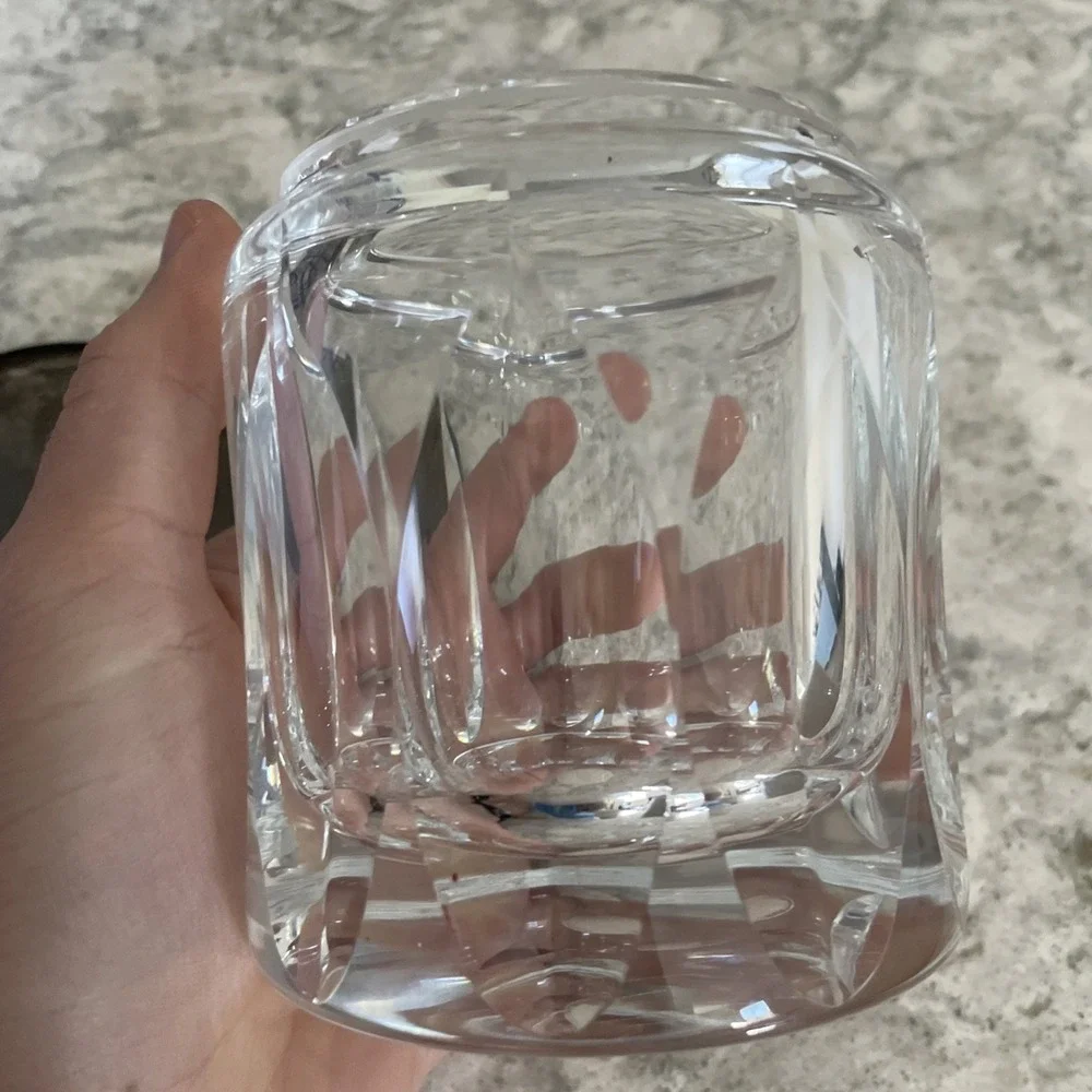 Lappas Hand Blown & Cut Crystal White Clear Glass Jar Heavy 4